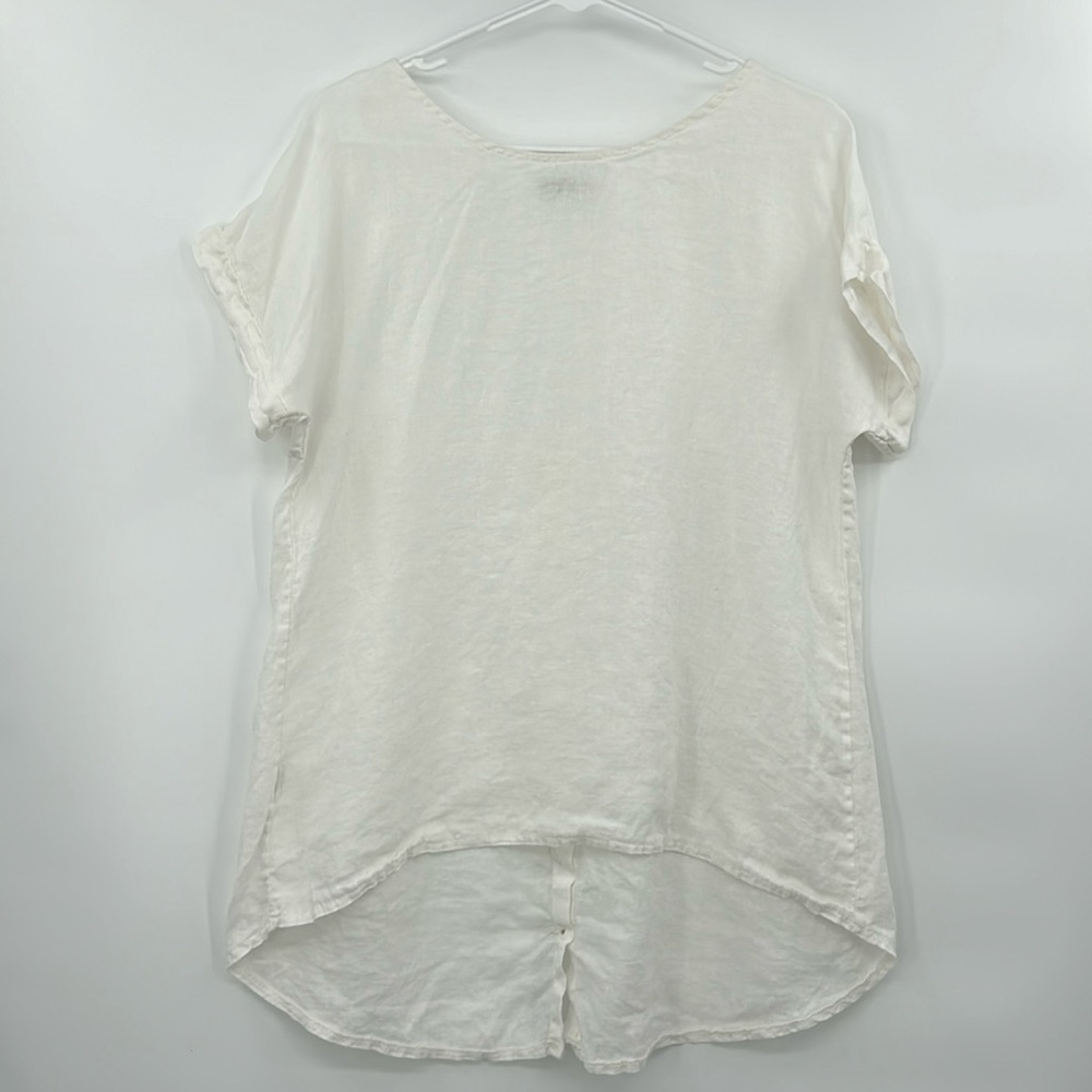 Terzo Millennio Womens 100% Linen Button Back‎ Top Small White Lagenlook Coastal